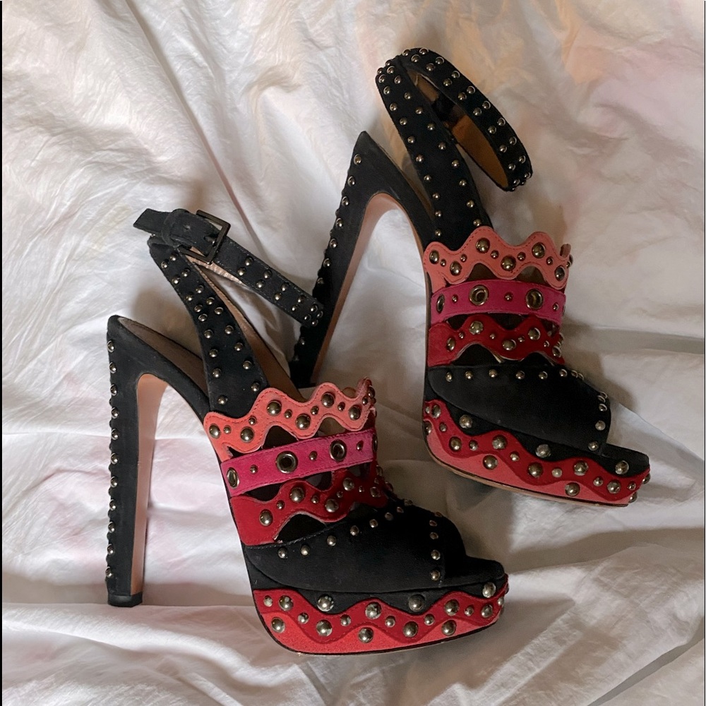 Alaia Studded Laser Cut Heels Wave Suede